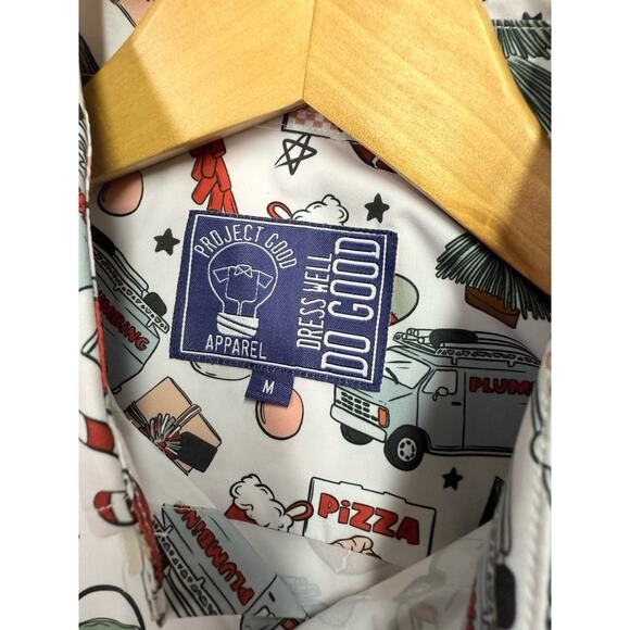Project Good Apparel Christmas Printed Button Down Shirt Short Sleeve Mens M NWT - Picture 4 of 12